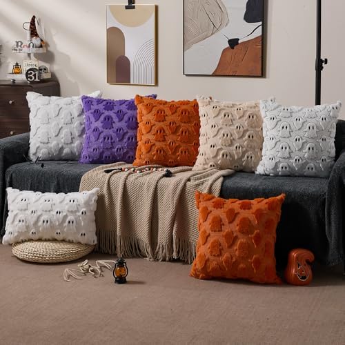 DFXSZ Halloween Pillow Covers 18x18 Beige Ghost Plush Halloween Decor095B18