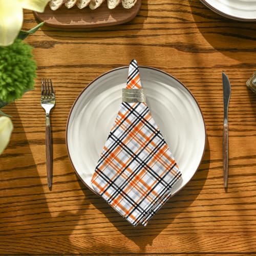 Horaldaily Halloween Cloth Napkins, Orange Buffalo Plaid Napkins Set of 6