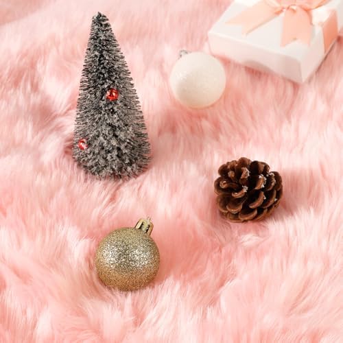 28 Inch Pink Faux Fur Christmas Tree Skirt for Christmas Decorations