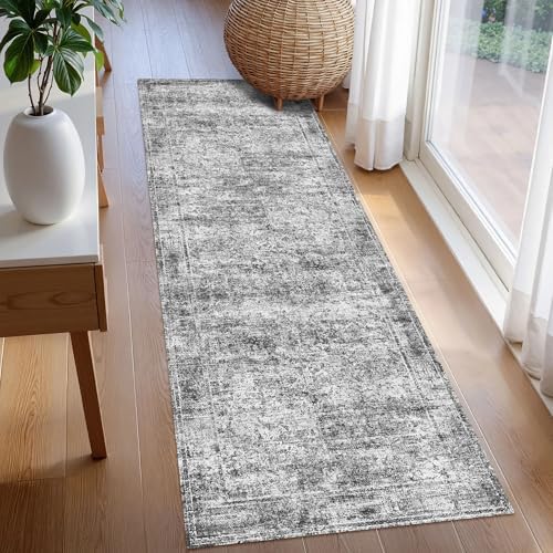 Washable Area Rug 2'6'' x 8' Vintage Traditional Persian Mat - Foldable Distressed Non-Slip Machine Washable Carpet for