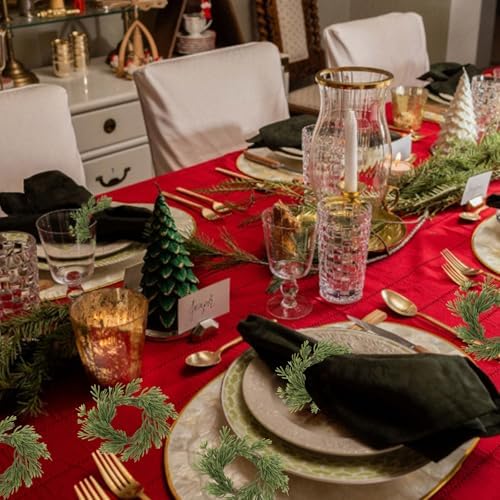 6 Pcs Christmas Napkin Rings Green Artificial Pine Handmade Holiday Wreath Candle Napkin Rings Holders Table Setting for Christmas Table Decor, Wedding, Banquet Decoration