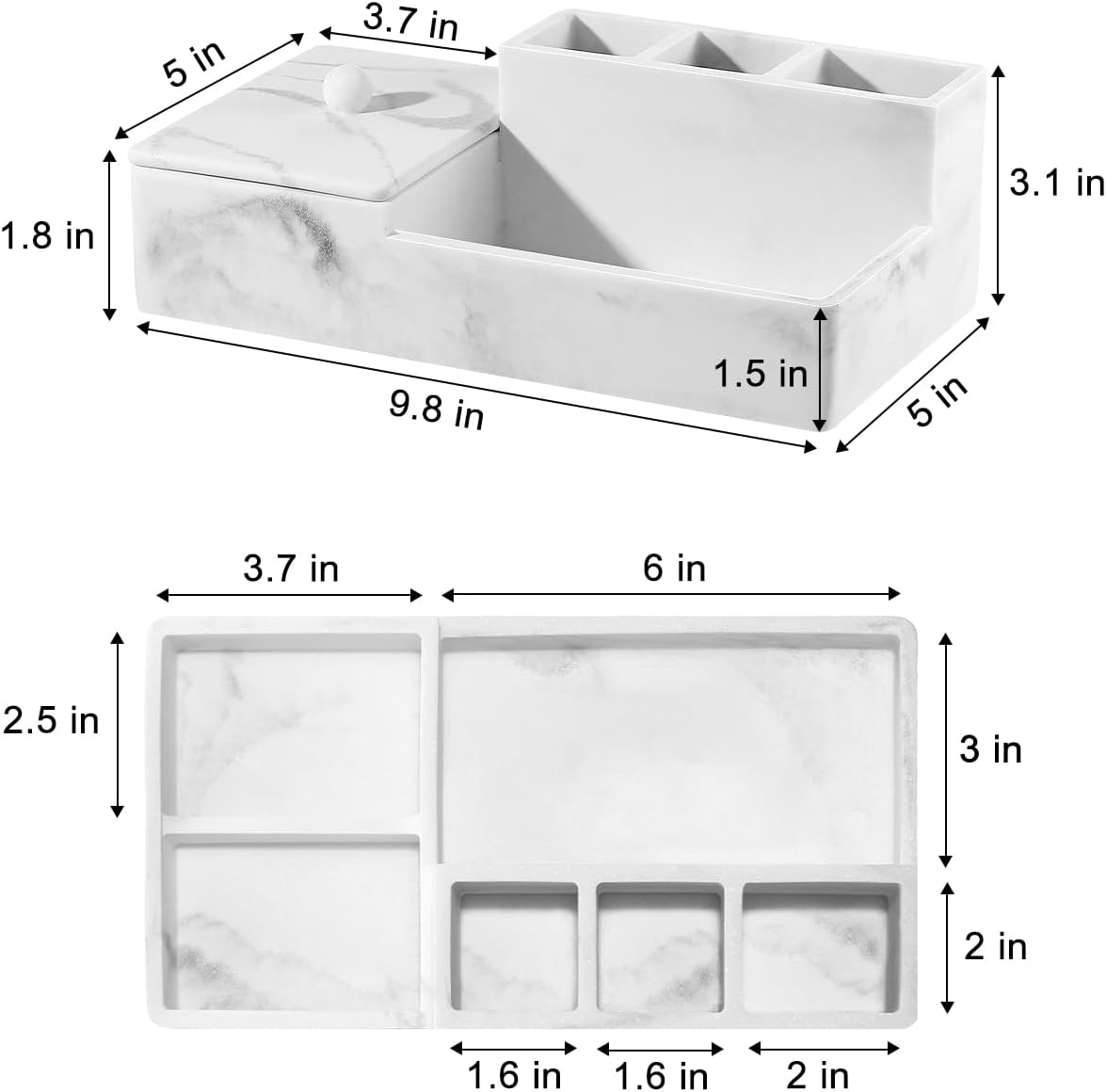 Luxspire Bathroom Counter Organizer with Lid, 6 Slots, Gravel White | Bathroom Vanity Organizer, Bathroom Organizer