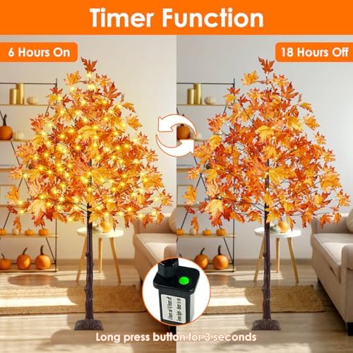 6FT Lighted Maple Tree 150 LED Artificial Fall Tree for Home Decorations