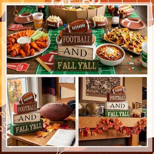 Lineshading 4 Pcs Fall Football Block Signs Wooden Farmhouse Decor