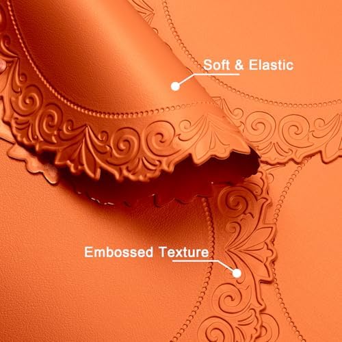 Round Faux Leather Placemats Set of 4, Dining Table Mats, Pumpkin Orange
