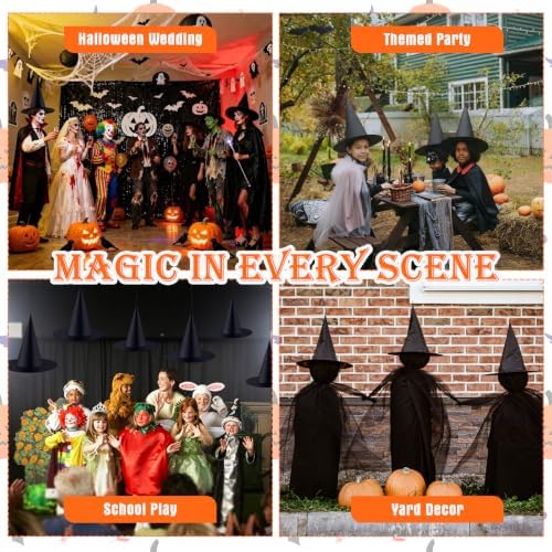 6 Pcs Halloween Witch Hat Black Witch Hats Hanging Decor for Yard Porch