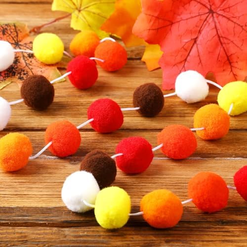 MARFOREVER 4 Pack 26.3 Ft Fall Pom Pom Garlands Hanging Decorations