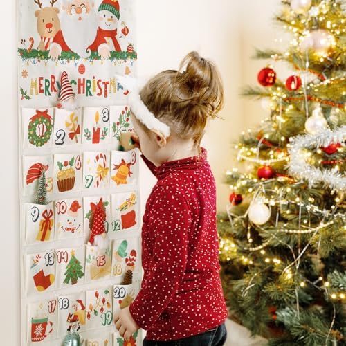 Naler Christmas Hanging Advent Calendar 2026 with 24 Pockets, 20 x 47in