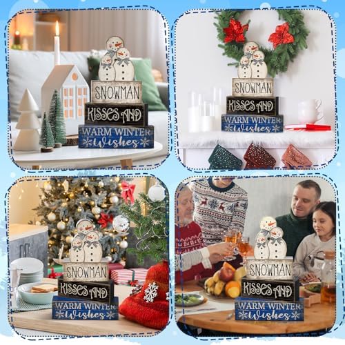 Lineshading 4 Pcs Wooden Snowman Tiered Tray Decor Winter Signs Home