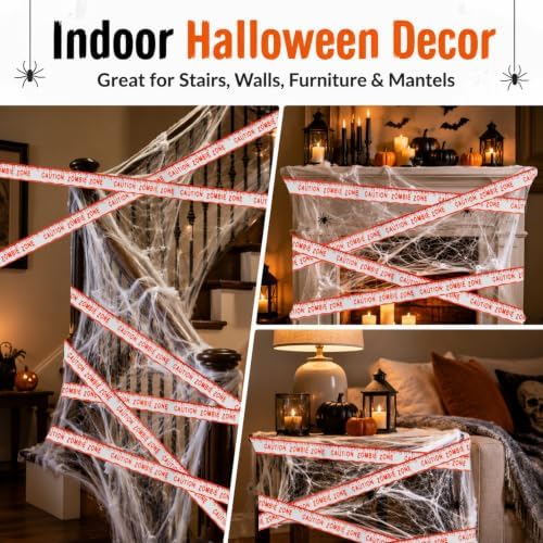 MAQIHAN 1100 Sqft Halloween Spider Webs - Outdoor Cobwebs 2PCS Caution Tape