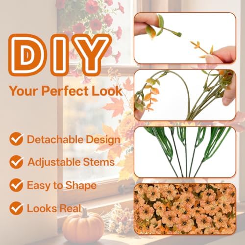 15 PCS Artificial Fall Flowers for Outdoors, Five-Petaled Faux Silk Mums