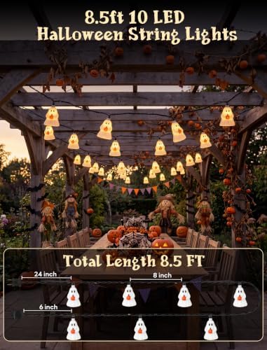8.5FT Halloween LED Ghost String Lights Plug-In 10 White Ghosts Decor