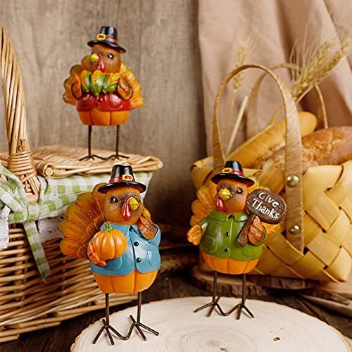 FORUP Thanksgiving Turkey Tabletop Centerpiece Decor, Set of 3 Resin Turkey Friends Decoration for Autumn Fall Thanksgiving Harvest Home Decorations