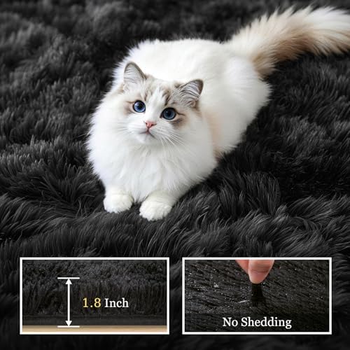 8x10 Area Rug Living Room Bedroom: Fluffy Plush Shag Carpet Black