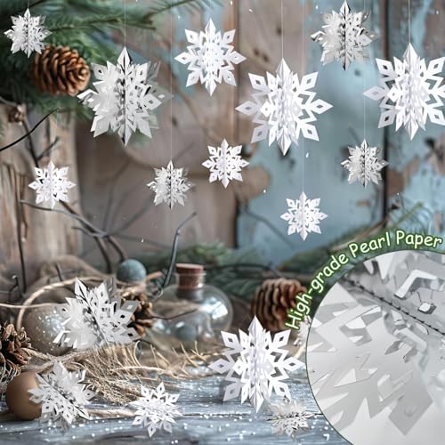Snowflake Decorations, Paper Christmas Hanging Decor Indoor, 24-Pc