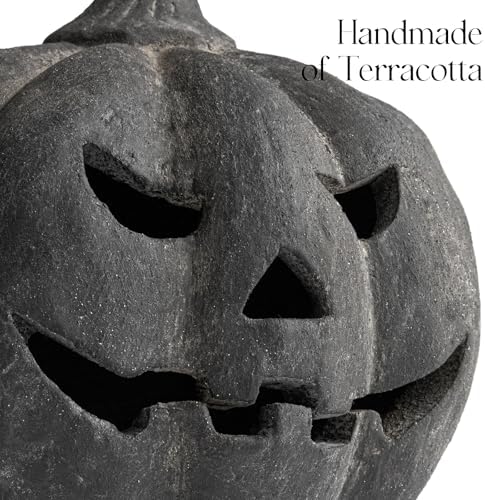Halloween Decor - Black Handmade Terracotta Jack O Lantern Pumpkin