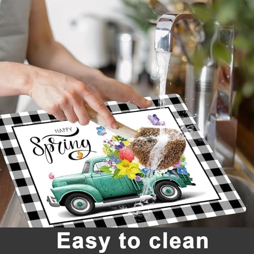 Happy Spring Placemats Set of 6 Black White Plastic Table Mat 17×13×0.04in