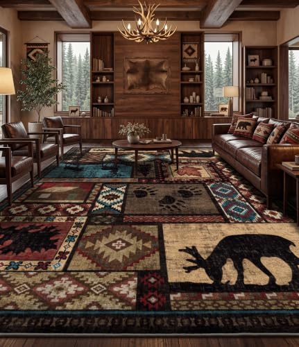 YIHOUSE 9x12 Rustic Cabin Area Rugs for Living Room Brown