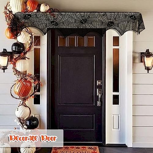 AerWo Skull Spiderweb Halloween Fireplace Mantel Scarf Decorations Indoor