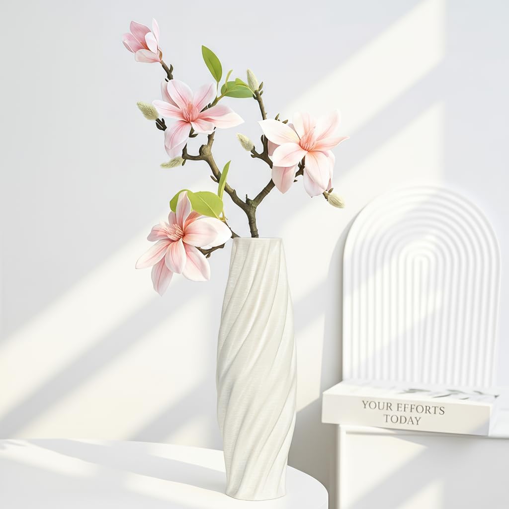 White Sculptural Ceramic Vase / White-c, 12 Inch