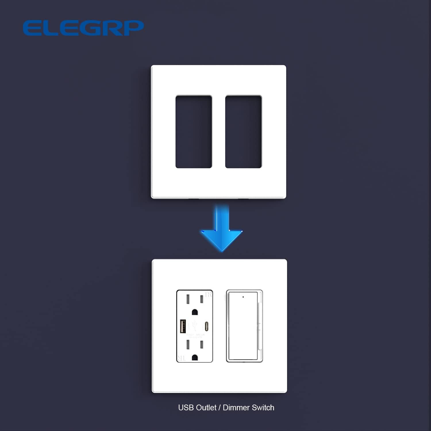 ELEGRP 2-Gang Screwless Decorative Wall Plates, Mid-Size Cover Plates, Unbreakable Thermoplastic Faceplate Cover for