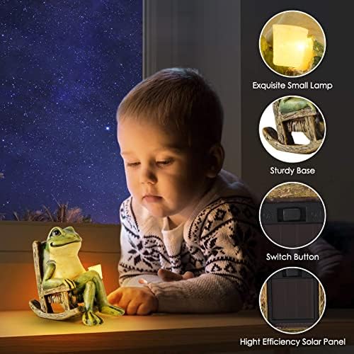 FOXMIS Miniature Frog Garden Statue Mom Dad Gifts Home Decorations Fairy Garden Accessories Outdoor Lights Solar Garden
