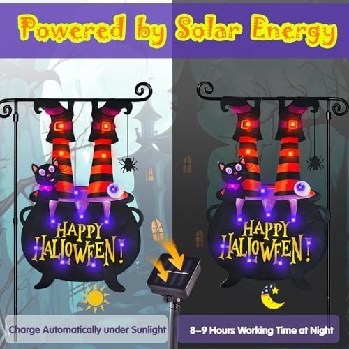 Halloween Lighted Garden Flag, Witch Feet Yard Decor, 28x40 In