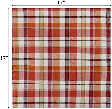 COTTON CRAFT Harvest Plaid Cloth Napkin - 12 Pack 100% Cotton Dinner Napkin