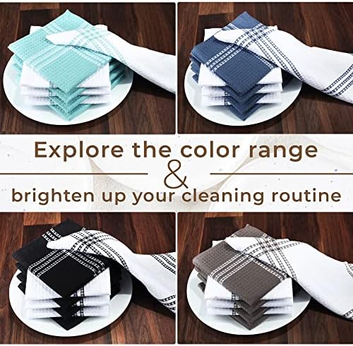 Urban Villa Kitchen Towels Cotton Dish Towels 12”x12” (Set of 8) Grey White