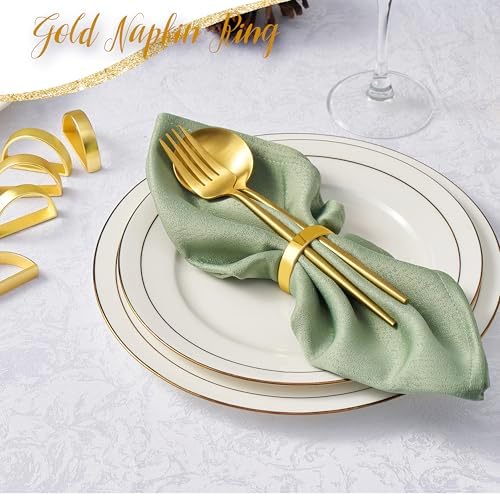 APTWOW Bright Gold Napkin Rings Set of 12, Fall Thanksgiving Table Decor