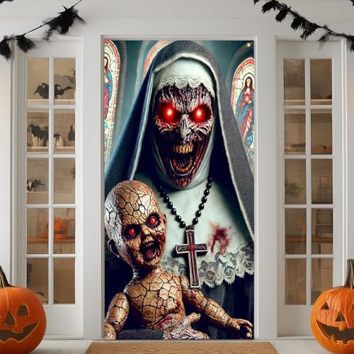 IVN Halloween Creepy Nun Doll Door Cover Decorations 35x71 Inch