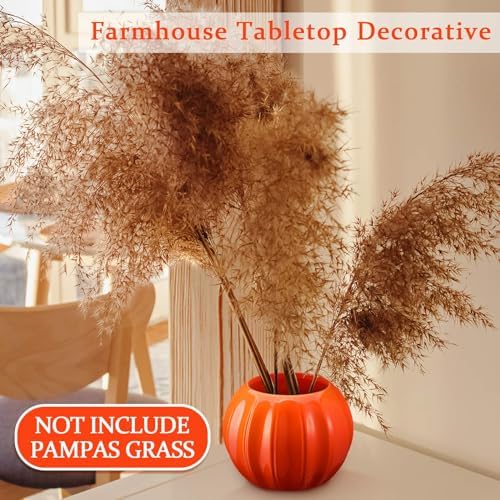 Sieral 3 Pcs Ceramic Pumpkin Vase 5.5" Orange Pumpkin Table Decor Fall Vase