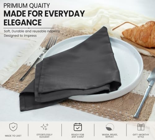 Ruvanti Cloth Napkins Set of 6, Cotton Enrich 18”x18” - Dark Grey