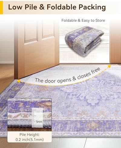 RELEANY Washable Area Rug, Small 2'6"x4', Purple