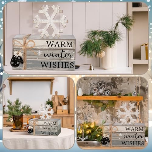 4 Pcs Winter Table Decorations Snowflake Tiered Tray Decor