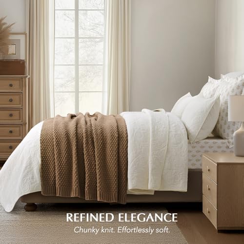 EVERGRACEHOME Chunky Chenille Knit Throw Blanket, 50 x 60, Camel Brown