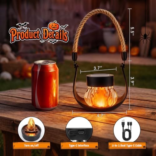 Solar Lantern with Flickering Flame, 4 Pack Solar Halloween Lights