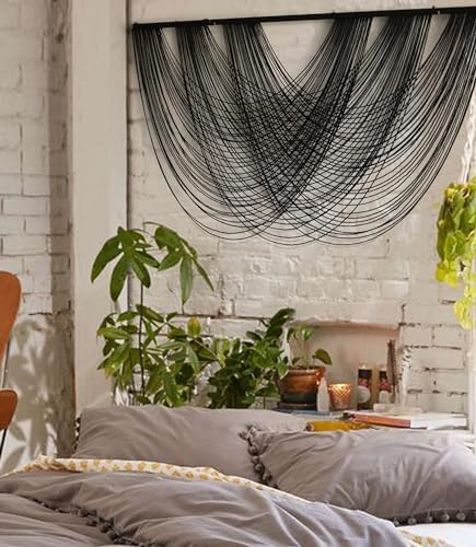 Flber Macrame Wall Hanging Black 59.00" W x 31.00" L Boho Wall Decor Large Boho Yarn Tapestry Living Room Bedroom Home