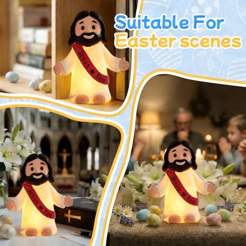 Jesus Resin Figurine,Christian Decor Gift for Mom,Mother's Day,Jesus Night Light Statue Gift for Mom,Figure for Home Office Table Decor Religious Gift