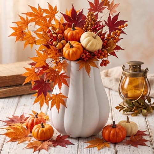 1 Pcs 6" Fall Pumpkin Vase Ceramic White Vase for Table Decor Centerpieces