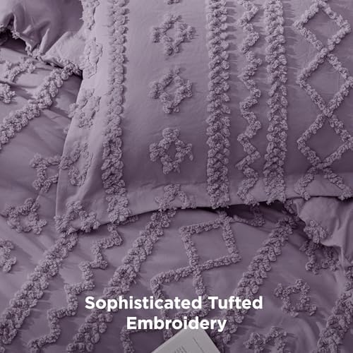 Bedsure Tufted Boho Comforter Set Twin Size - Grayish Purple Boho Bed Set, GentleSoft™ 2 Pieces Farmhouse-Style