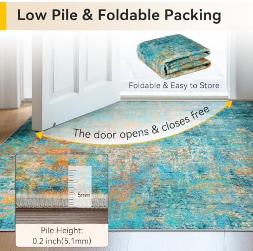 RELEANY Washable 10'x14' Abstract Area Rug for Living Room Teal Multi