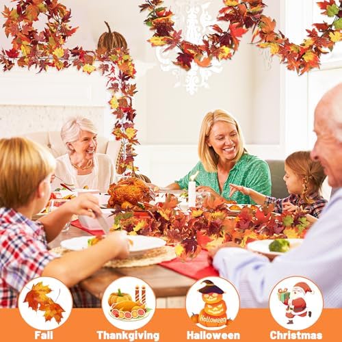 2Pack 11.8FT Fall Maple Leaf Garland for Mantle Thanksgiving Decorations