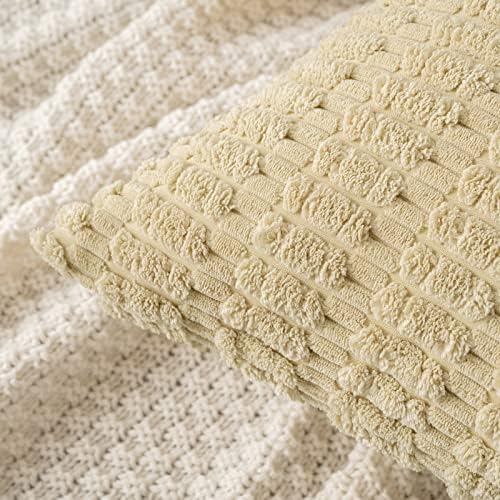 MIULEE Corduroy Decorative Throw Pillow Covers 20x20 Beige Pack of 2