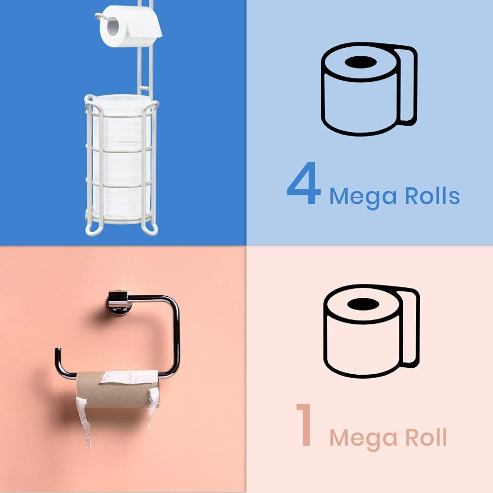[Upgrade] Toilet Paper Holder Stand Nautical Bathroom Tissue Holders Free Standing with Top Shelf Storage Mega