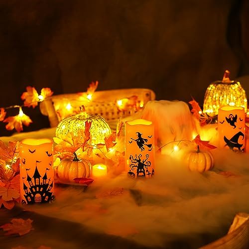 Homemory Halloween Waterproof Flameless LED Pillar Candle with Timer Remote