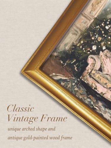 TwoDays Vintage Christmas Cozy Scene 11" x 13.8" Arched Framed Wall Art
