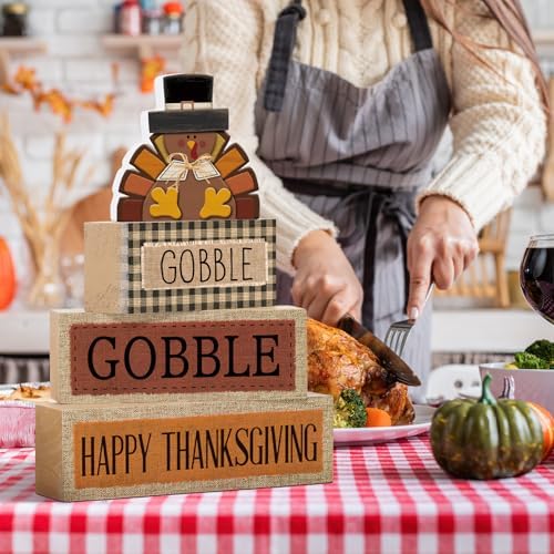 Lineshading 4 Pcs Fall Table Decorations Wooden Thanksgiving Turkey Decor