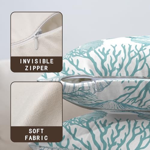 Nautical Coastal Blue Throw Pillow Covers 20x20 Set of 2 Summer Turquoise Teal Beach Outdoor Pillow Cover Coral Seashell Starfish Ocean Decorative Pillow Cases for Living Room Couch Sofa