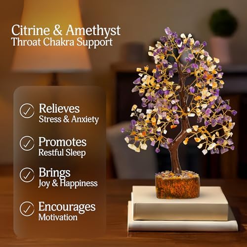YATSKIA Amethyst Citrine Money Tree, Gem Tree, Crystal Gifts | Crystal Tree of Life Decor | Boho Home Decor | Birthday